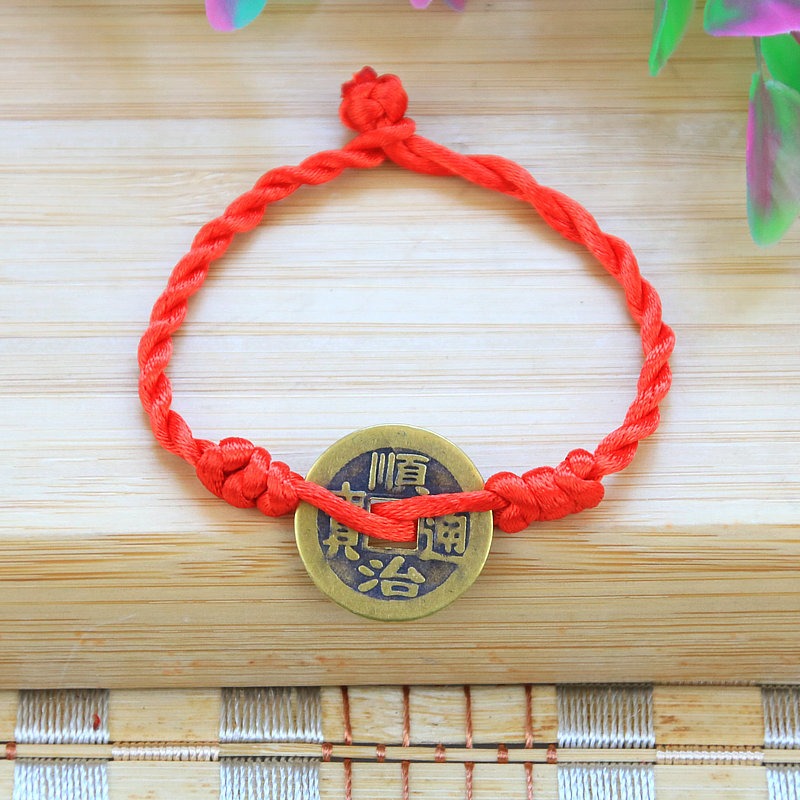 Handwoven Bunbun Red Rope Bracelet Copper Coin Bracelet