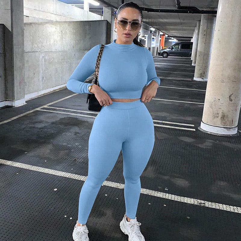 Women's casual two-piece slim fitting long sleeved sports set