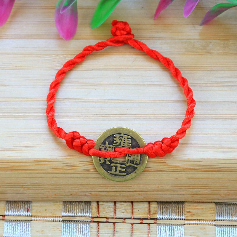 Handwoven Bunbun Red Rope Bracelet Copper Coin Bracelet