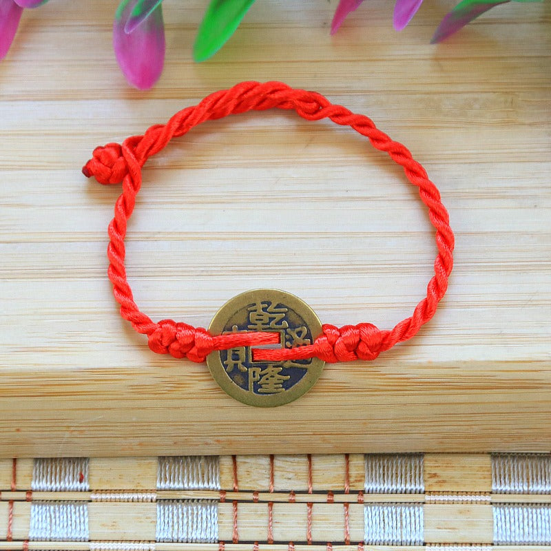 Handwoven Bunbun Red Rope Bracelet Copper Coin Bracelet