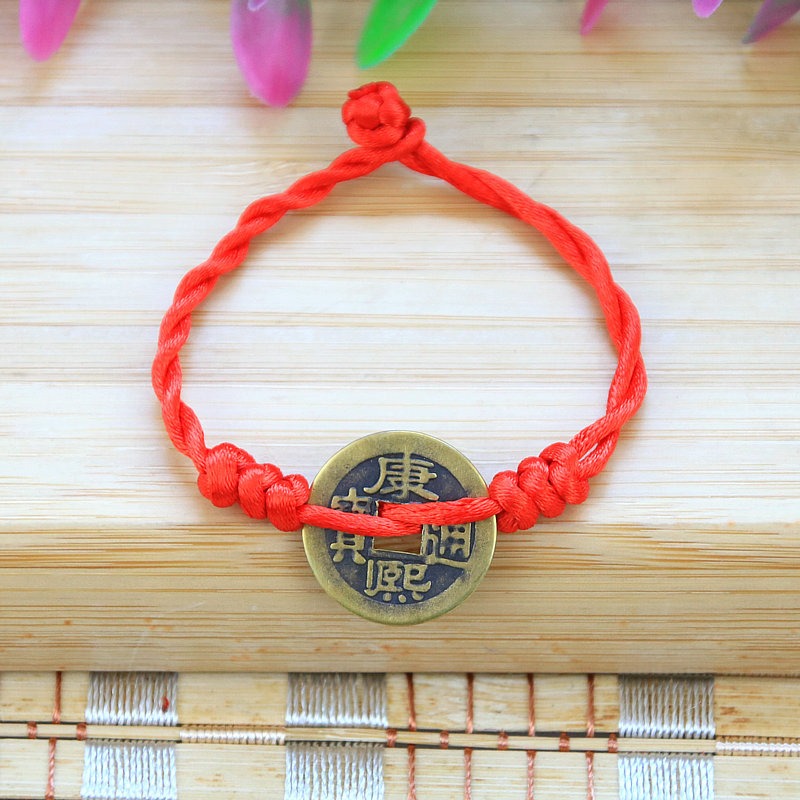 Handwoven Bunbun Red Rope Bracelet Copper Coin Bracelet